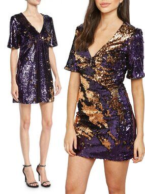 Bardot Sequin V-Neck Short Sleeve Mini Party Dress 8